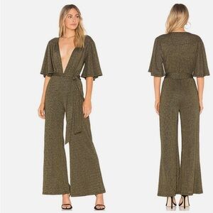 Cleobella Gold Flare Jumpsuit with Deep V-Neck